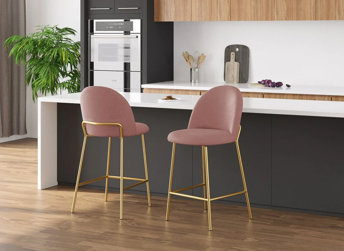 Lot de 2 tabourets de bar design en velours rose ARABEL - Image 3