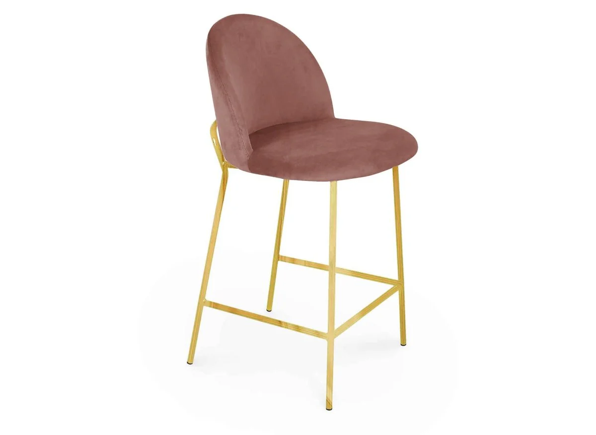 Lot de 2 tabourets de bar design en velours rose ARABEL - Image 5