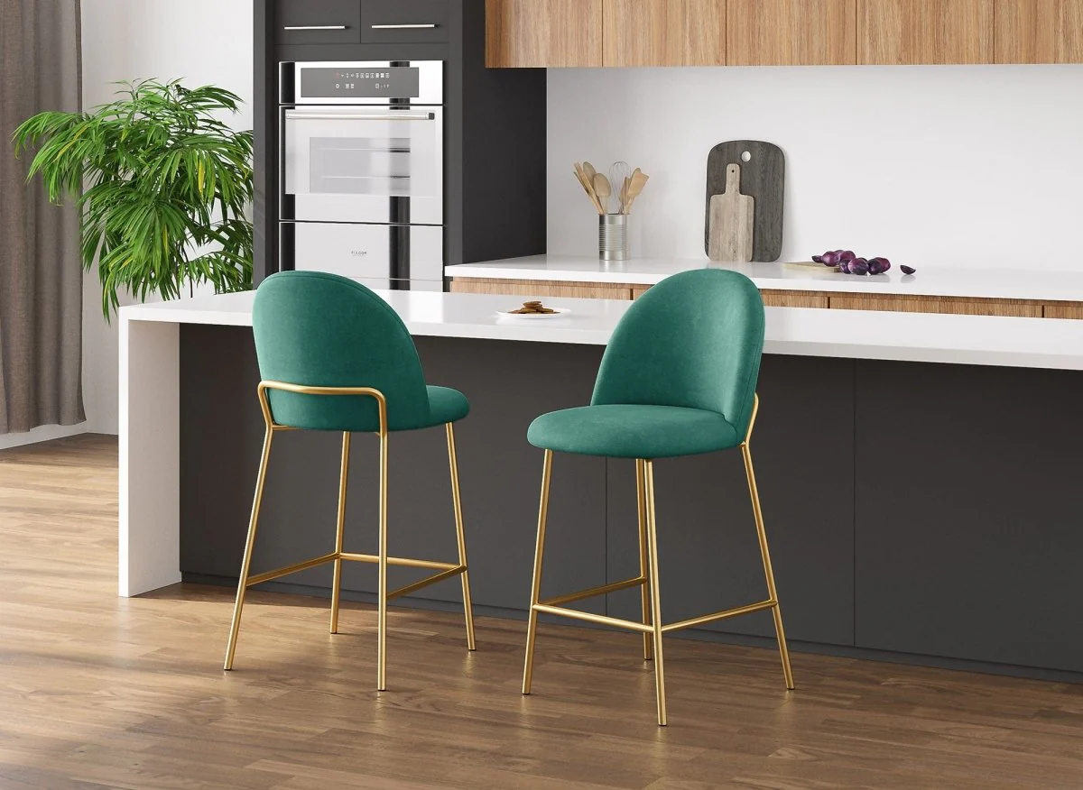 Lot de 2 tabourets de bar design en velours vert ARABEL - Image 3