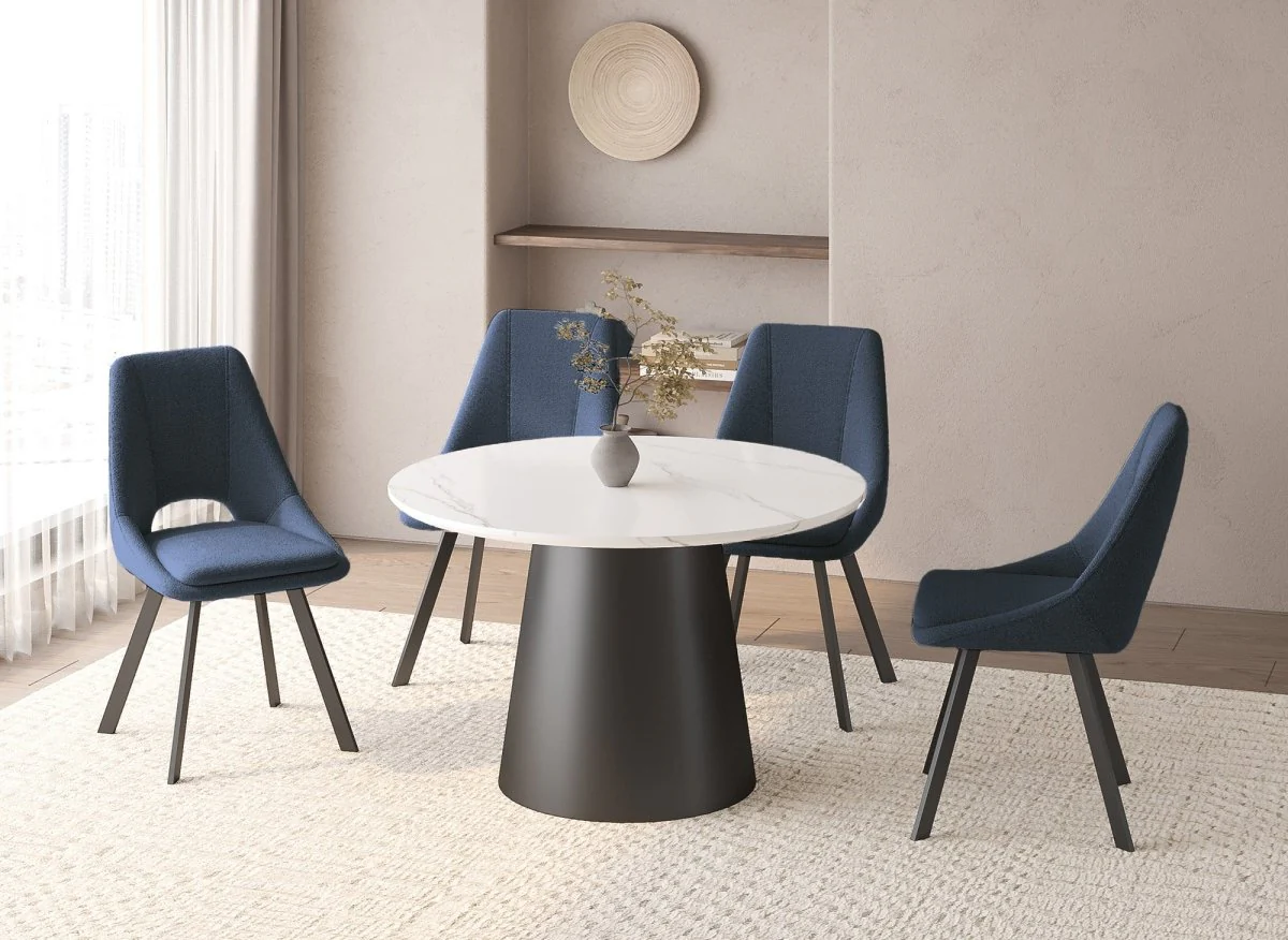 Lot de 4 chaises effet peau de mouton bleu NARCISSE - Image 3