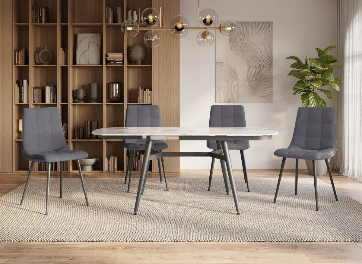 Lot de 4 chaises en tissu gris capitonné JEREMI - Image 2