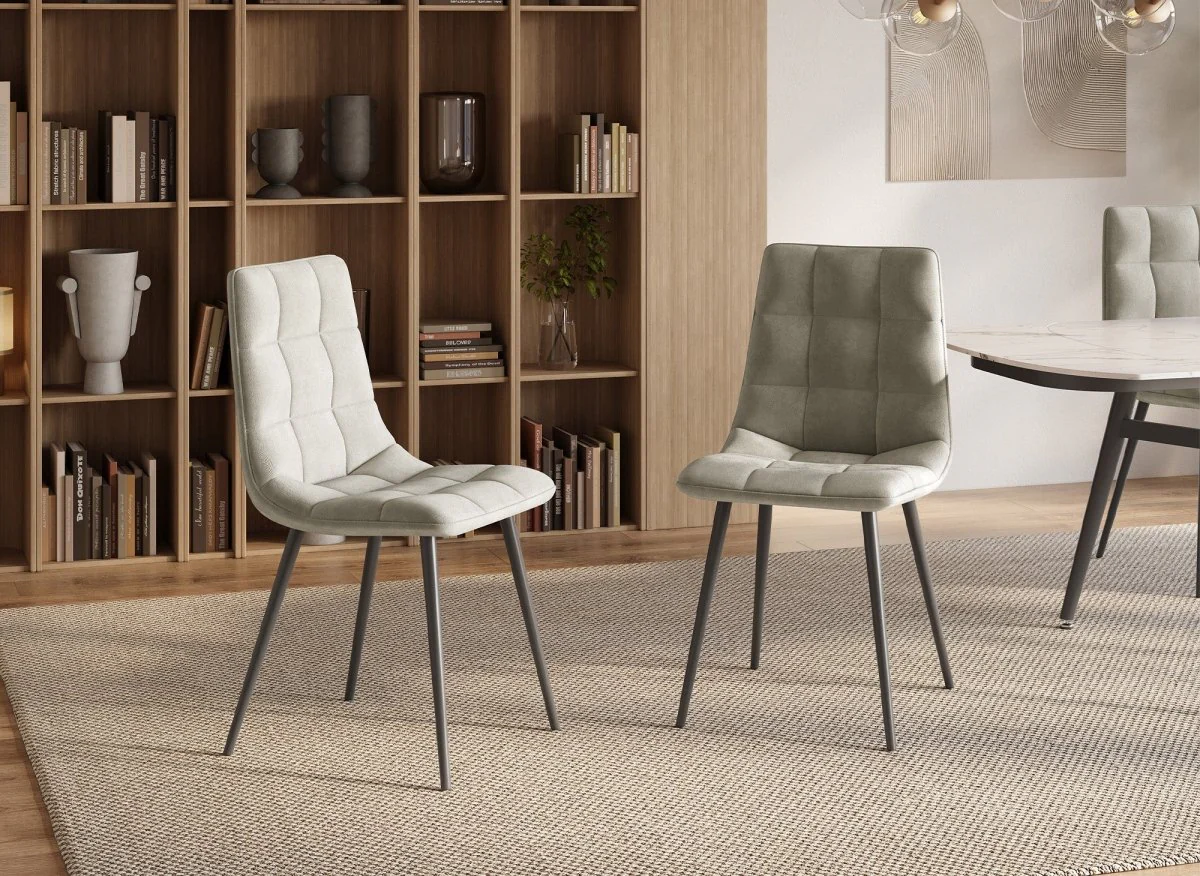 Lot de 4 chaises en velours beige capitonné JEREMI - Image 3