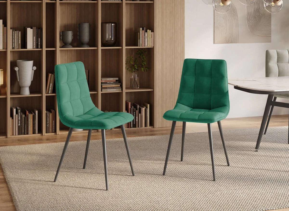 Lot de 4 chaises en velours vert capitonné JEREMI - Image 3
