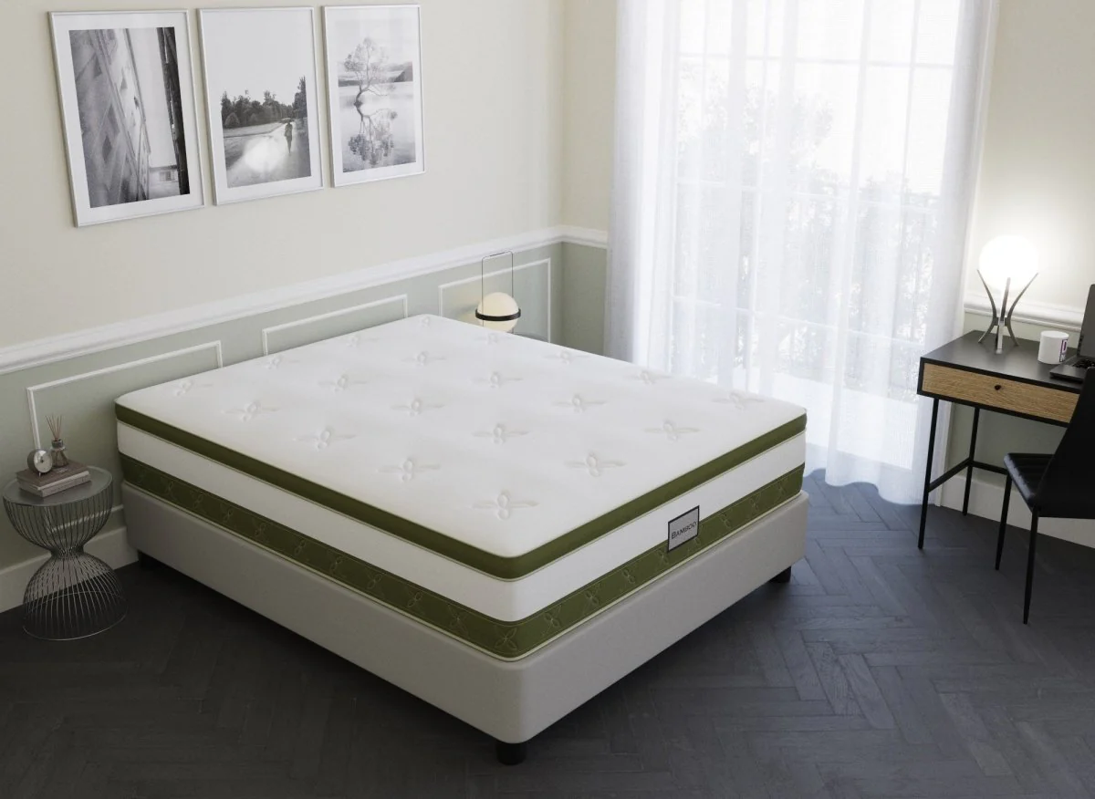 Matelas hybride BAMBOO 160 x 200 cm ressorts ensachés et mémoire de forme épaisseur 30 cm