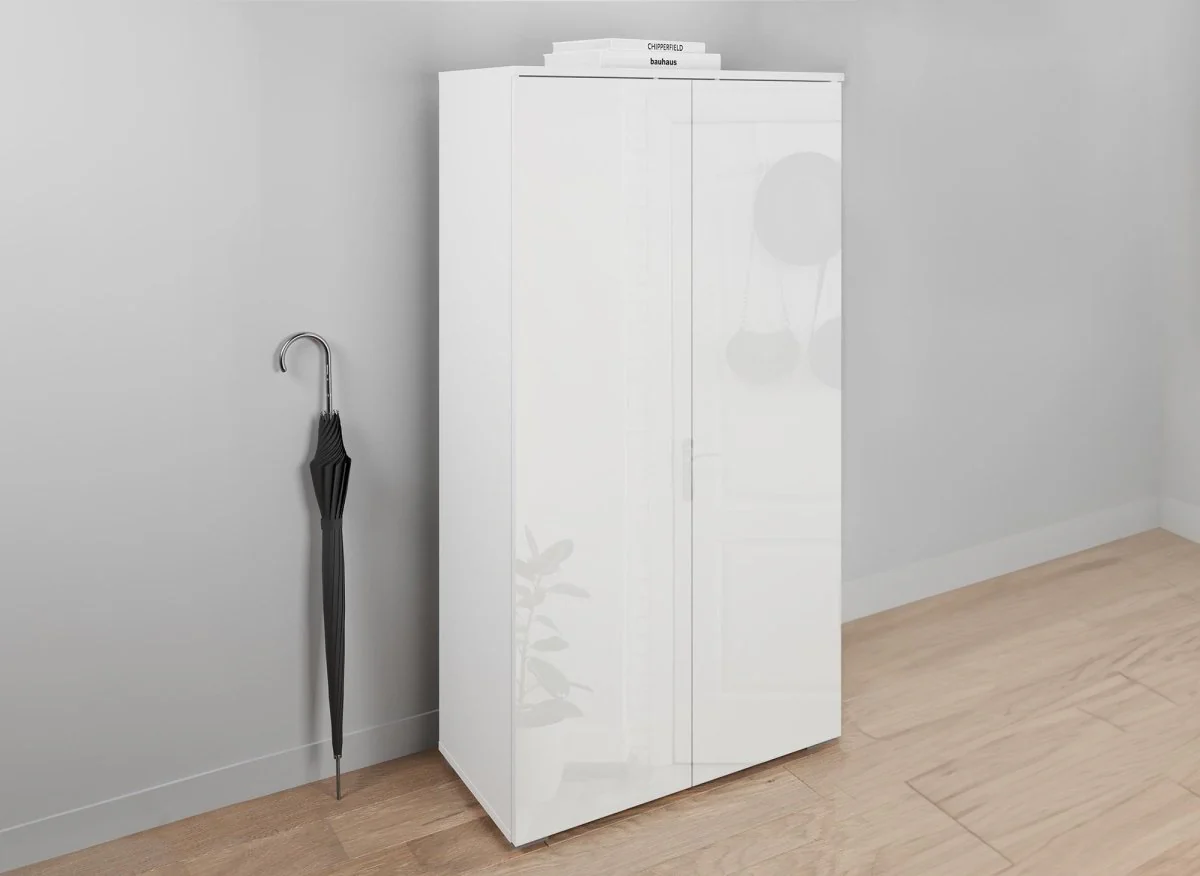 Meuble à chaussures 2 portes et 6 tiroirs blanc BAKI - Image 2