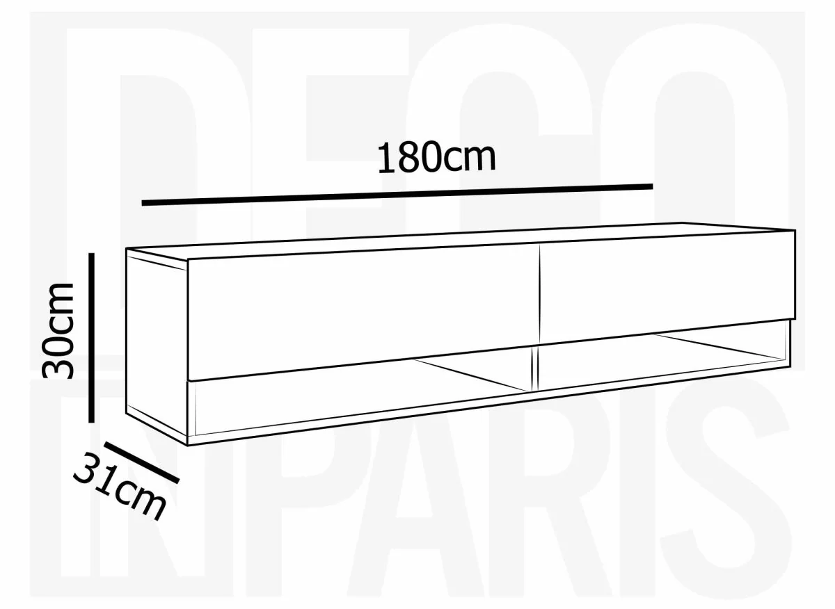Meuble TV suspendu 2 portes 2 niches en chêne et blanc ROMANE XXL - 180 cm - Image 3