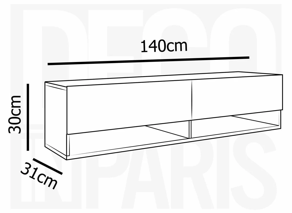 Meuble TV suspendu 2 portes 2 niches en chêne ROMANE XL - 140 cm - Image 6