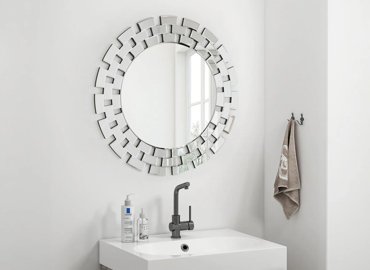 Miroir mural rond argenté 90 cm ALBA - Image 2