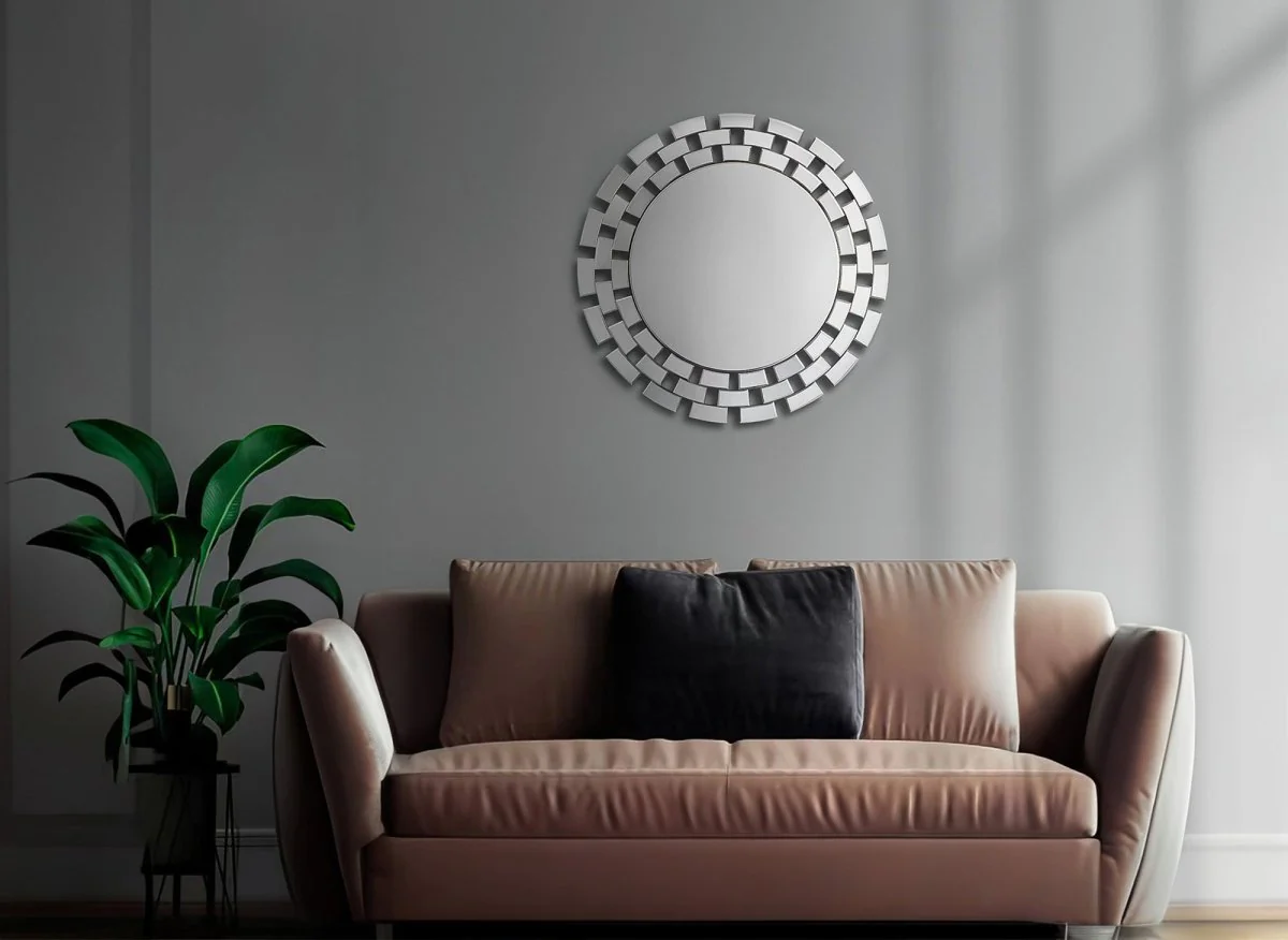 Miroir mural rond argenté 90 cm ALBA - Image 4