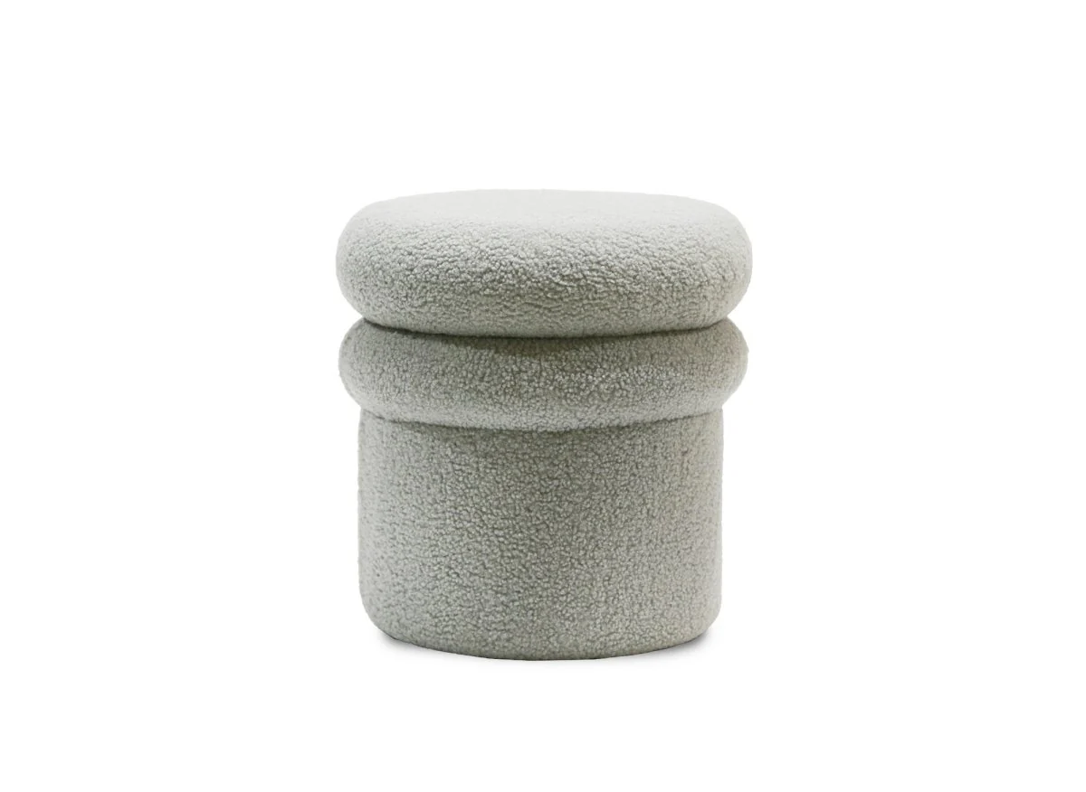 Pouf coffre en tissu bouclette gris SHERA - Image 2