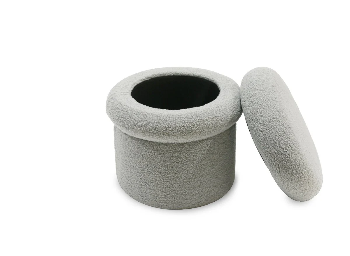 Pouf coffre en tissu bouclette gris SHERA - Image 3
