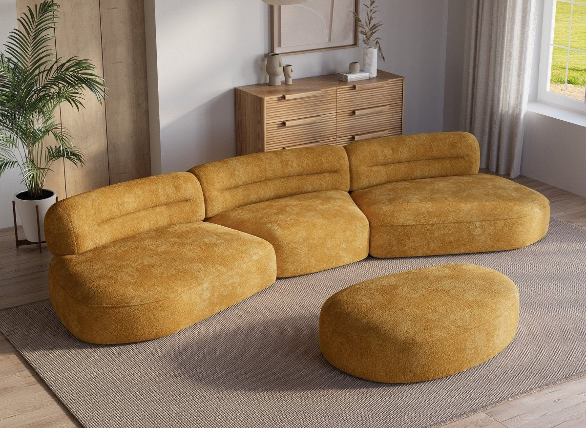 Pouf en velours tissé moutarde IMENIA - Image 2
