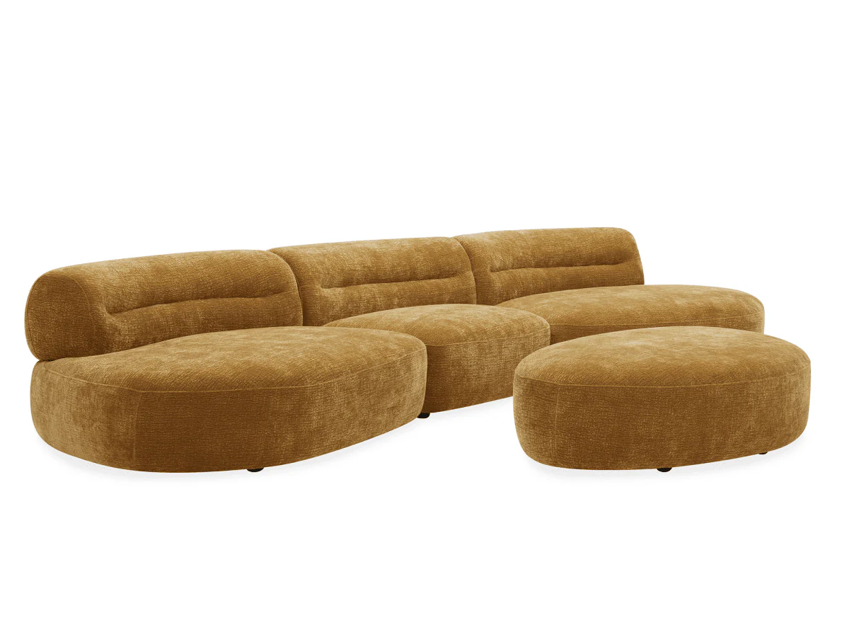 Pouf en velours tissé moutarde IMENIA - Image 5