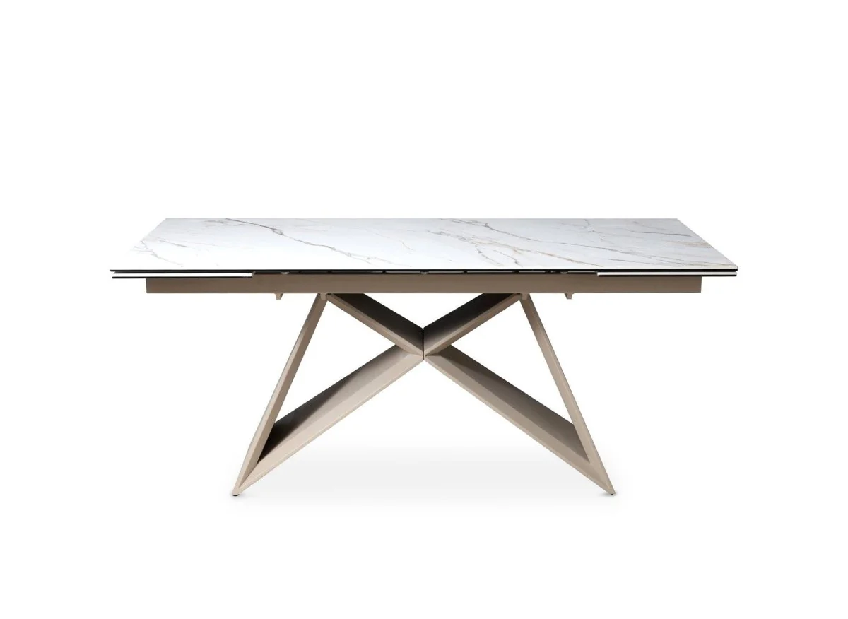 Table à manger extensible en céramique blanche effet marbre 12 personnes GABRIEL - Image 8