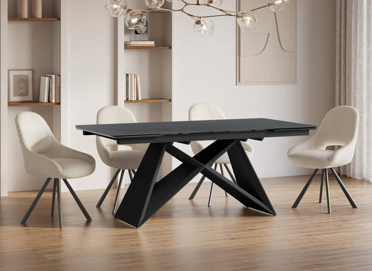 Table à manger extensible en céramique noire effet marbre GABRIEL - Image 2