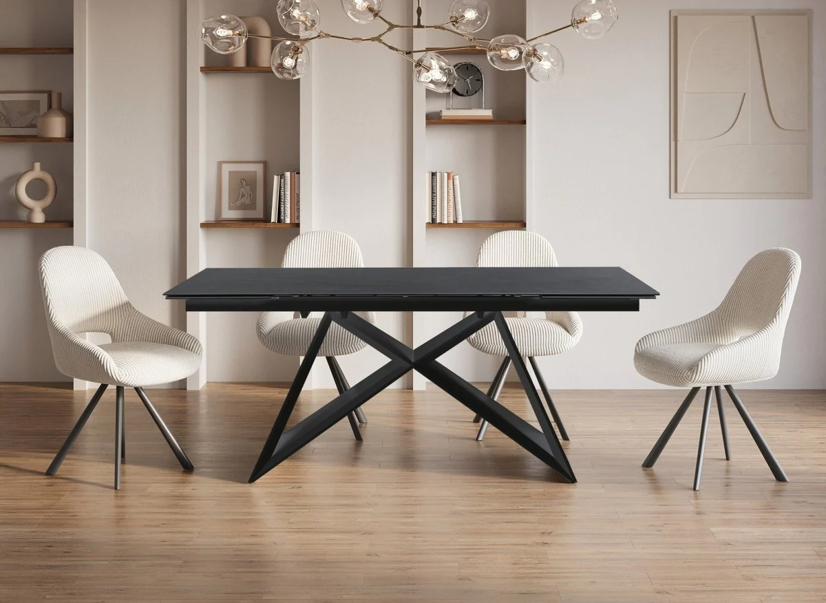 Table à manger extensible en céramique noire effet marbre GABRIEL - Image 3