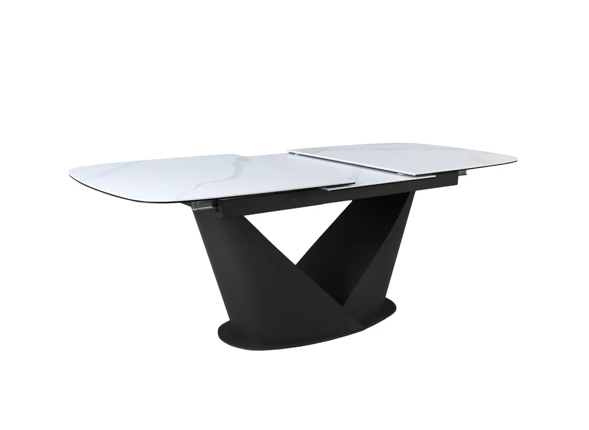 Table à manger extensible en métal marron plateau en céramique blanc LERONA - Image 3