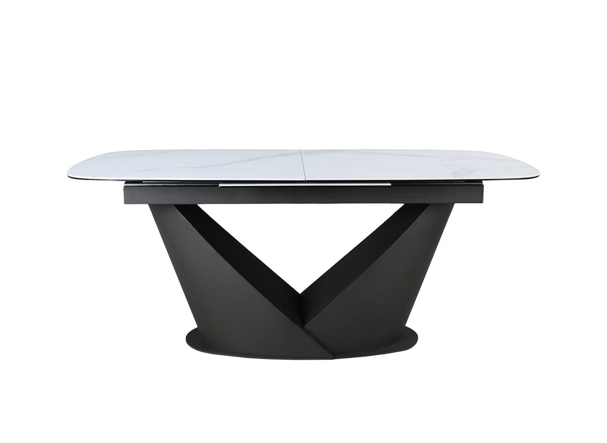 Table à manger extensible en métal marron plateau en céramique blanc LERONA - Image 5