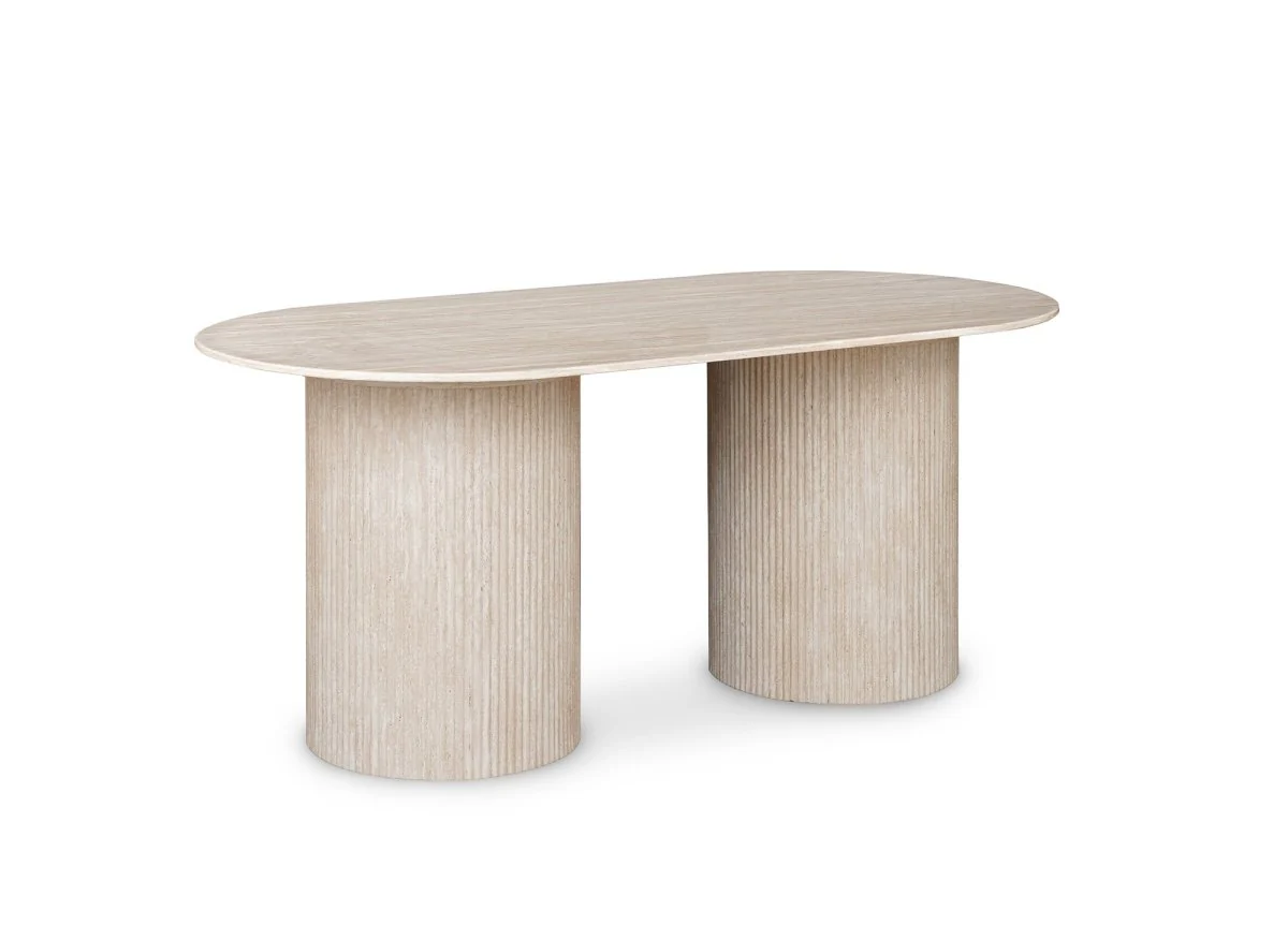 Table à manger ovale en marbre composite beige 6 personnes DHARA - Image 3