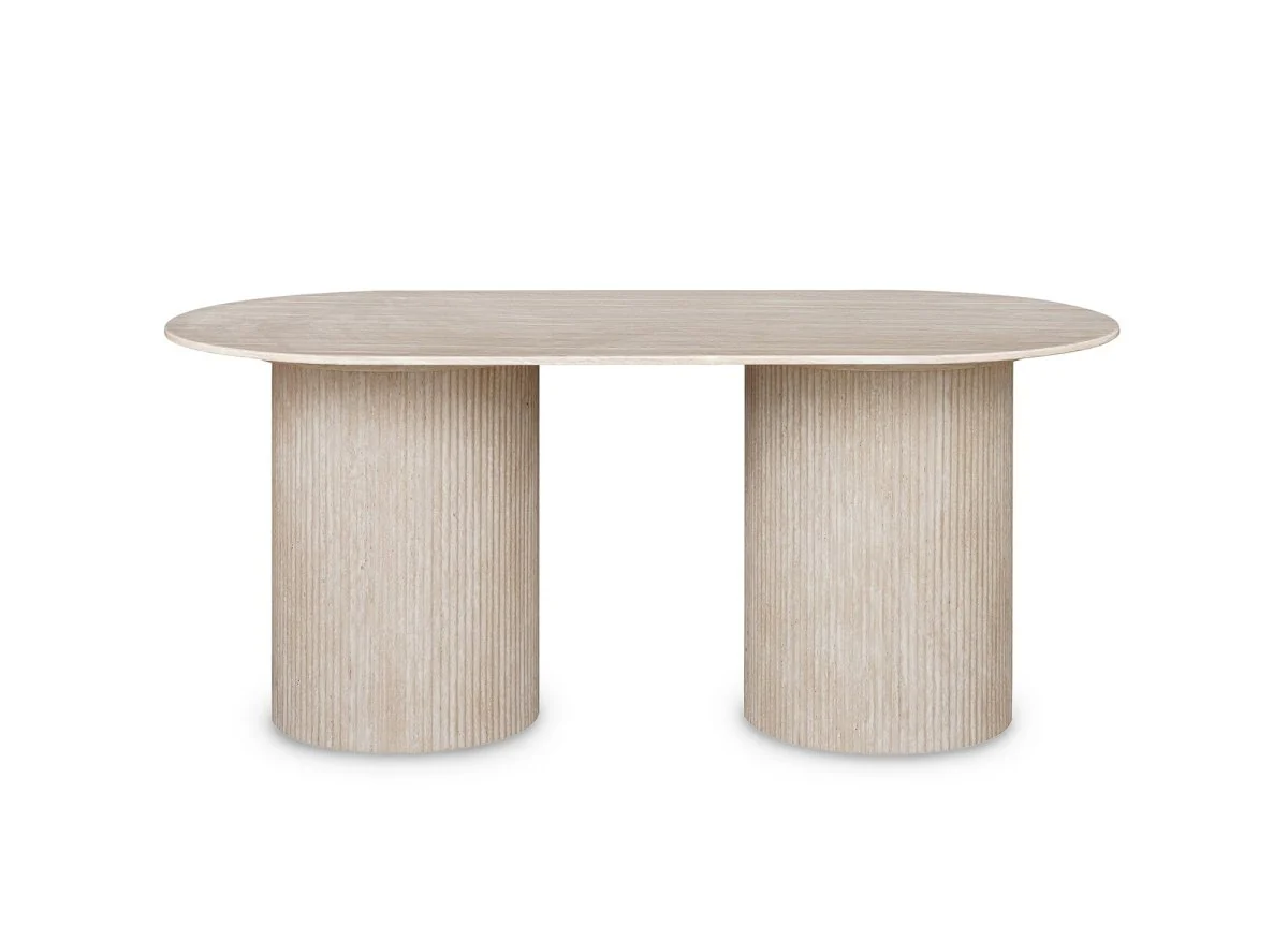 Table à manger ovale en marbre composite beige 6 personnes DHARA - Image 4
