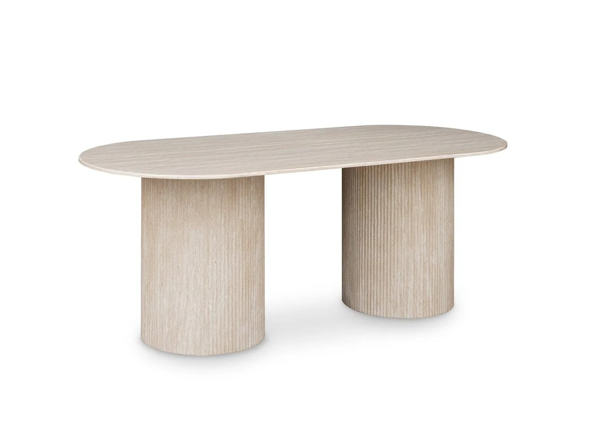 Table à manger ovale en marbre composite beige 8 personnes DHARA - Image 3