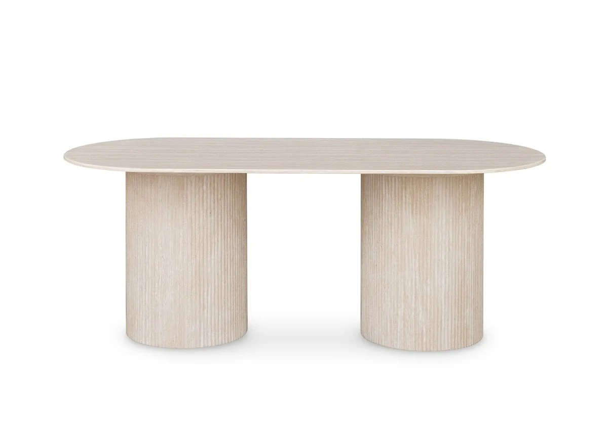 Table à manger ovale en marbre composite beige 8 personnes DHARA - Image 4