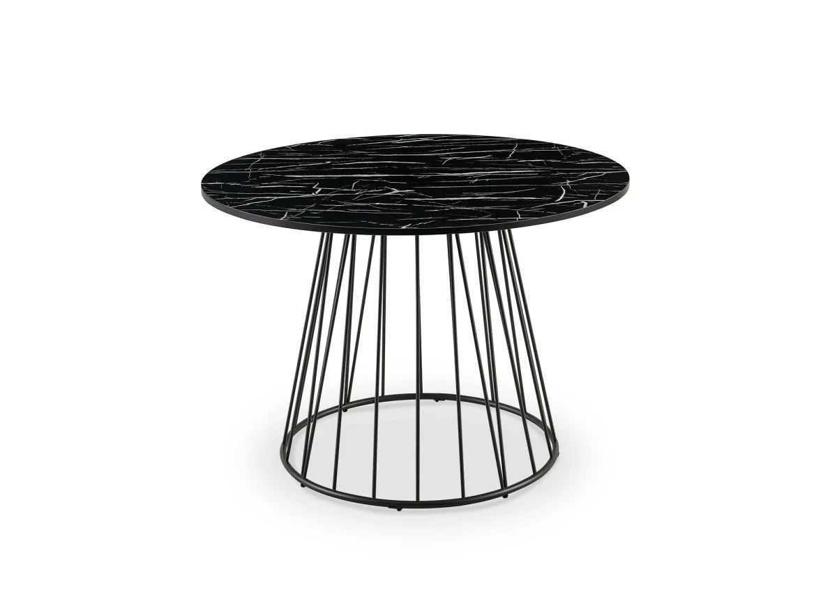 Table à manger ronde effet marbre noir pied en métal noir STELLA - Image 3