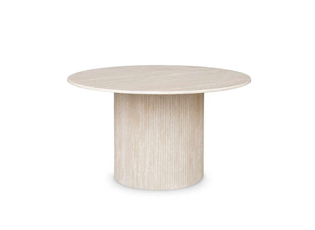 Table à manger ronde en marbre composite beige 4 personnes DHARA - Image 3