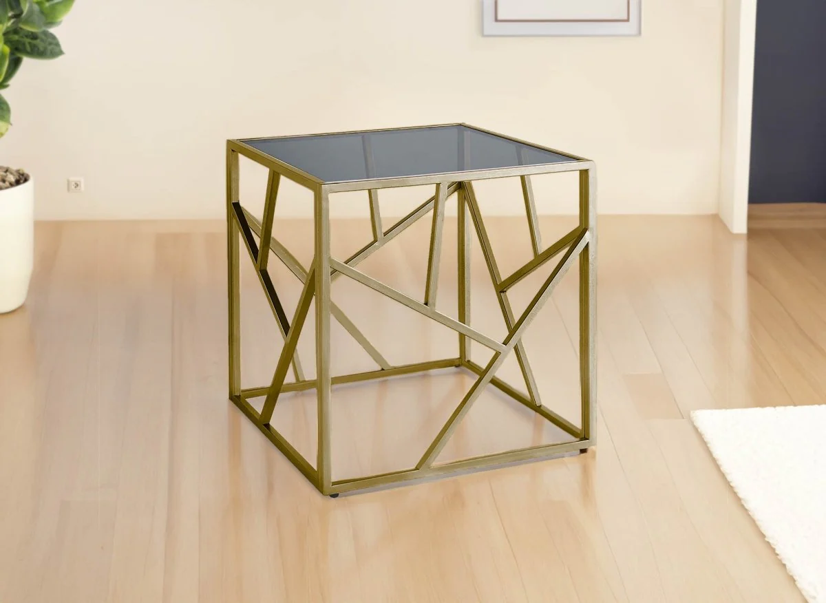 Table basse design en verre noir et métal doré carrée SOLAL