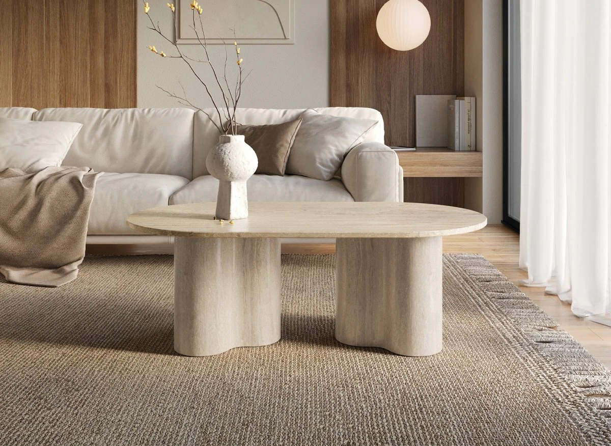 Table basse en marbre composite beige pieds forme organique VANINA - Image 2