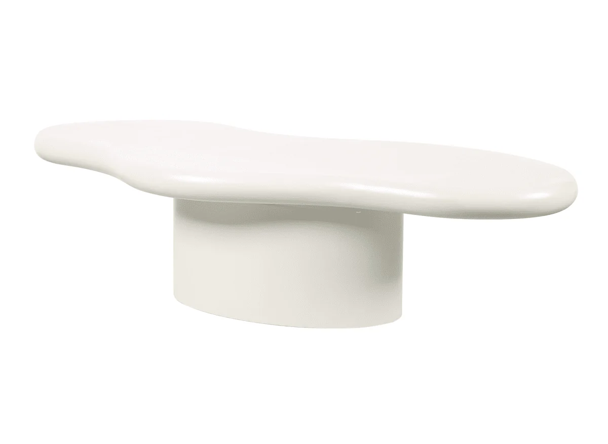 Table basse ovale en béton brossé blanc plateau asymétrique ZELINE - Image 3
