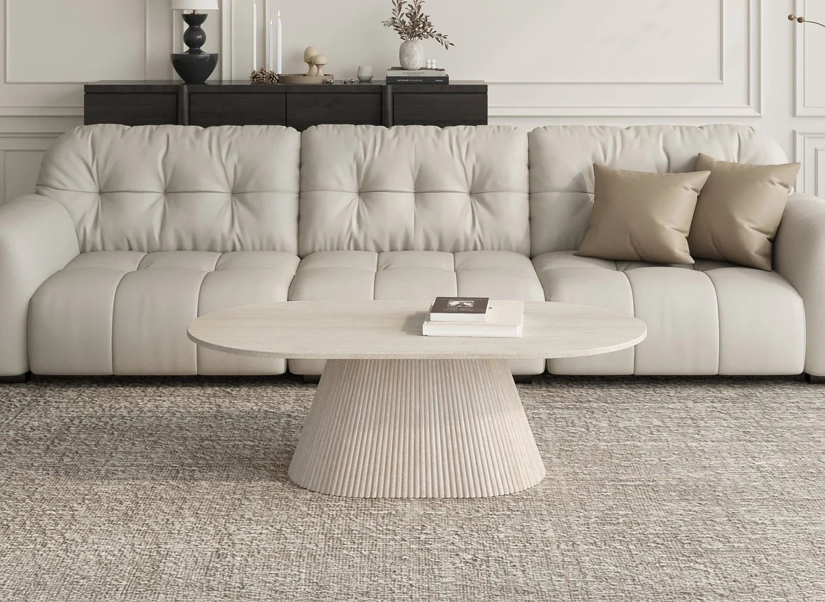 Table basse ovale en marbre composite beige TIANA - Image 2