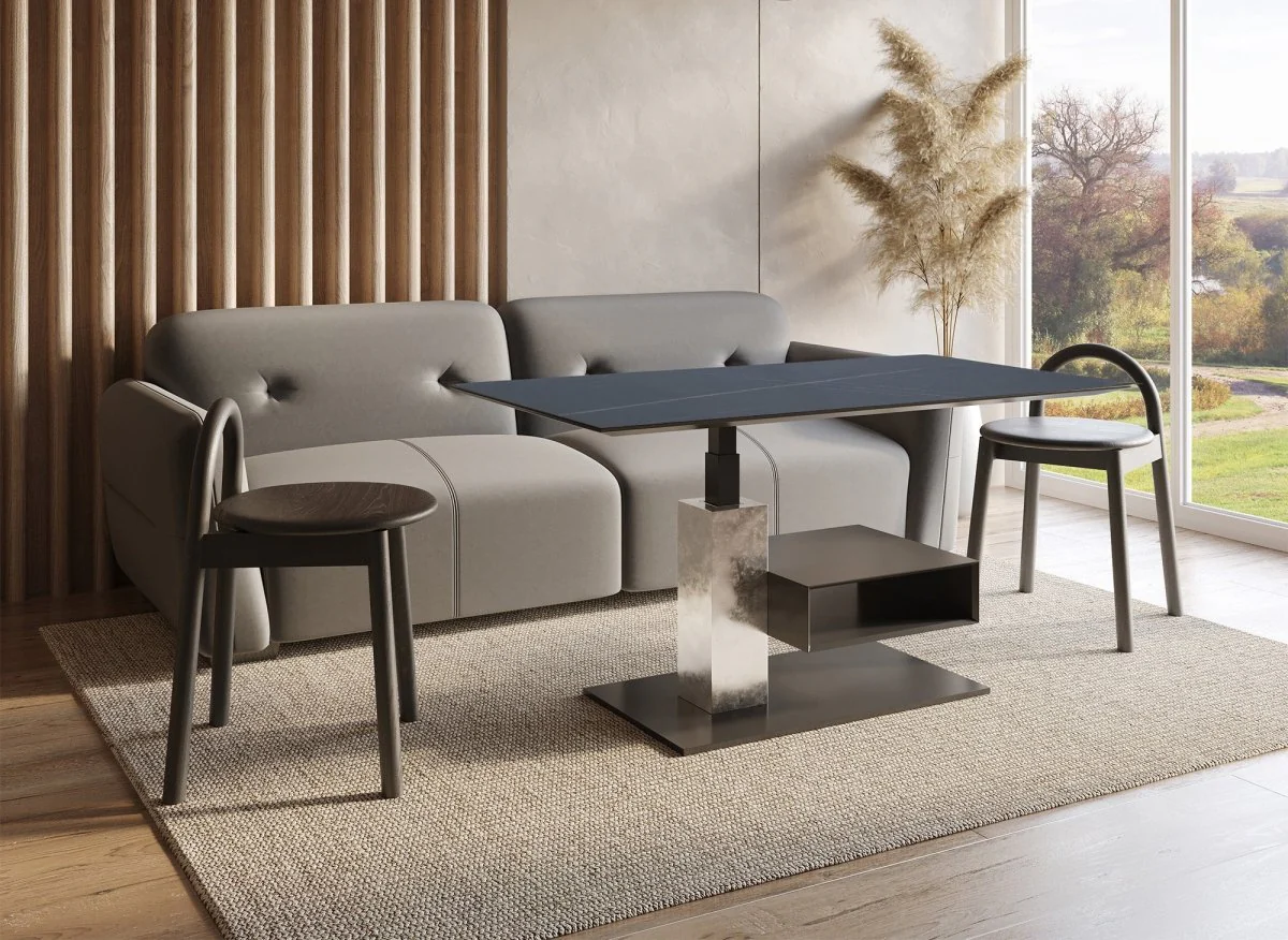 Table basse relevable avec rangement en céramique noir ADELIE - Image 2