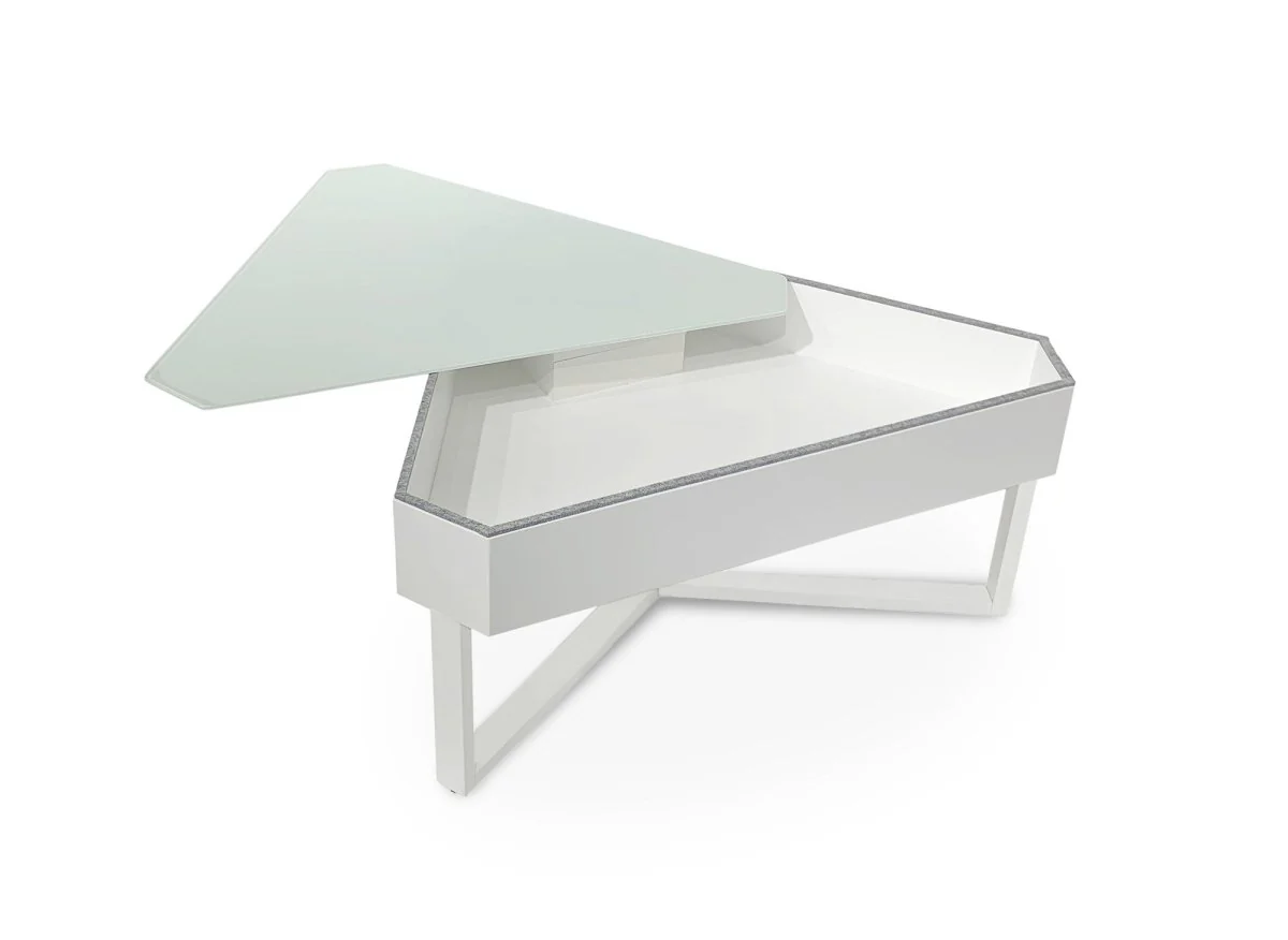Table basse triangulaire blanche avec plateau pivotant et rangement SOLINE - Image 5