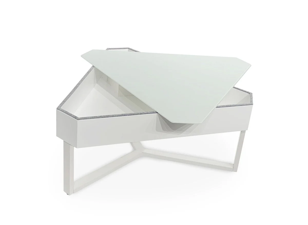 Table basse triangulaire blanche avec plateau pivotant et rangement SOLINE - Image 6