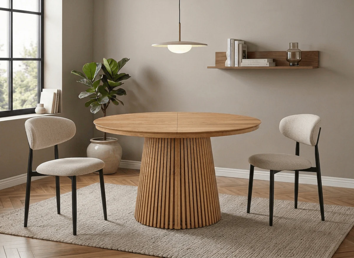 Table à manger ronde extensible en bois clair HEKA - Image 2