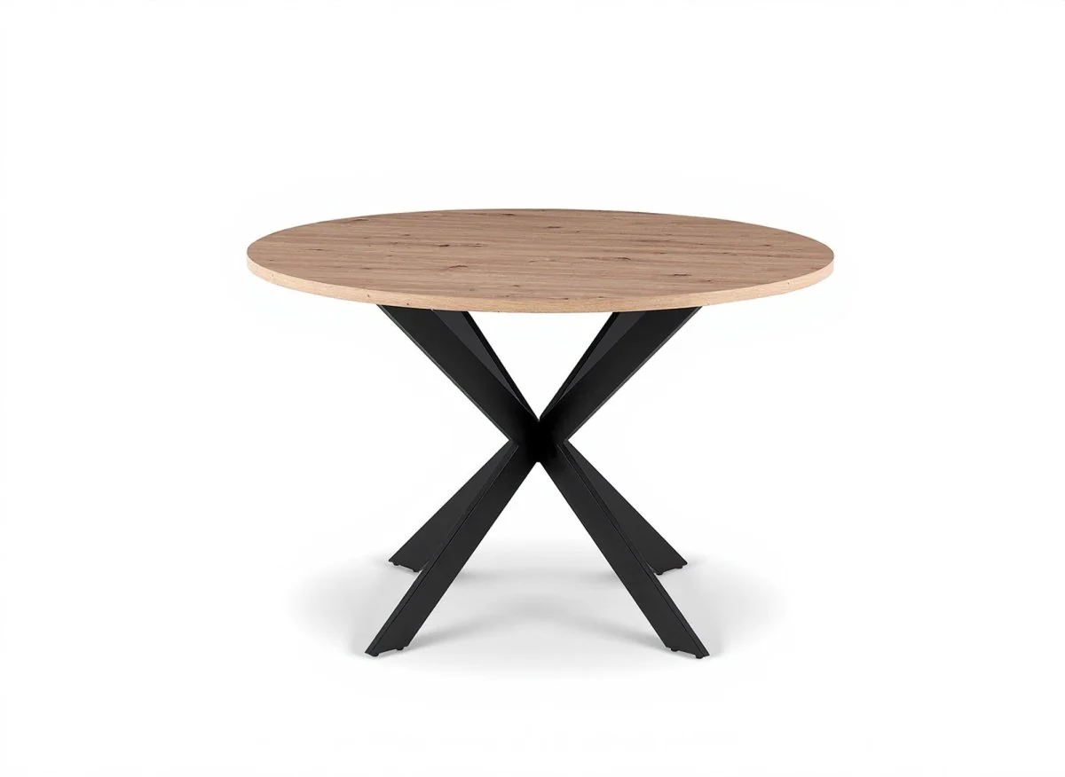 Table à manger ronde plateau effet bois pieds métal noir SINAYA - Image 3