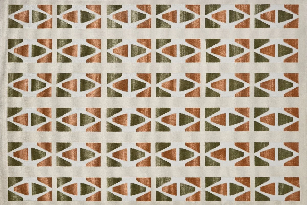 Tapis beige à motifs géométriques verts et terracotta 200 x 290 cm IONA