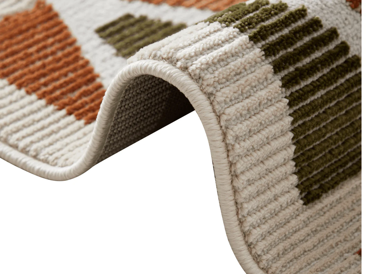 Tapis beige à motifs géométriques verts et terracotta 200 x 290 cm IONA - Image 2