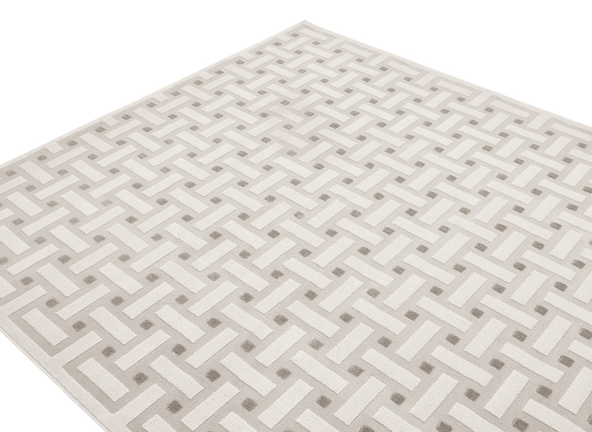 Tapis beige et gris à motifs rectangulaires 160 x 230 cm LYS - Image 3