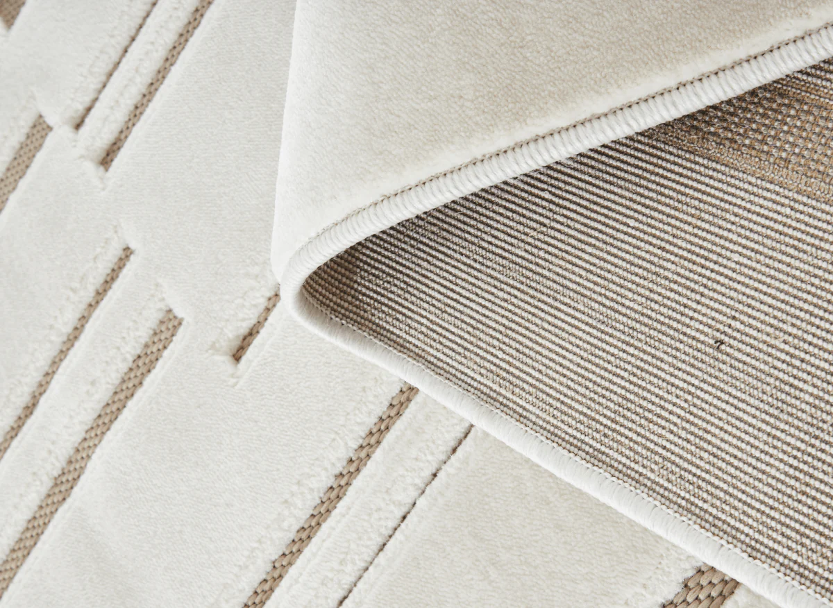 Tapis blanc écru à lignes asymétriques beiges 160 x 230 cm AYLAN - Image 2