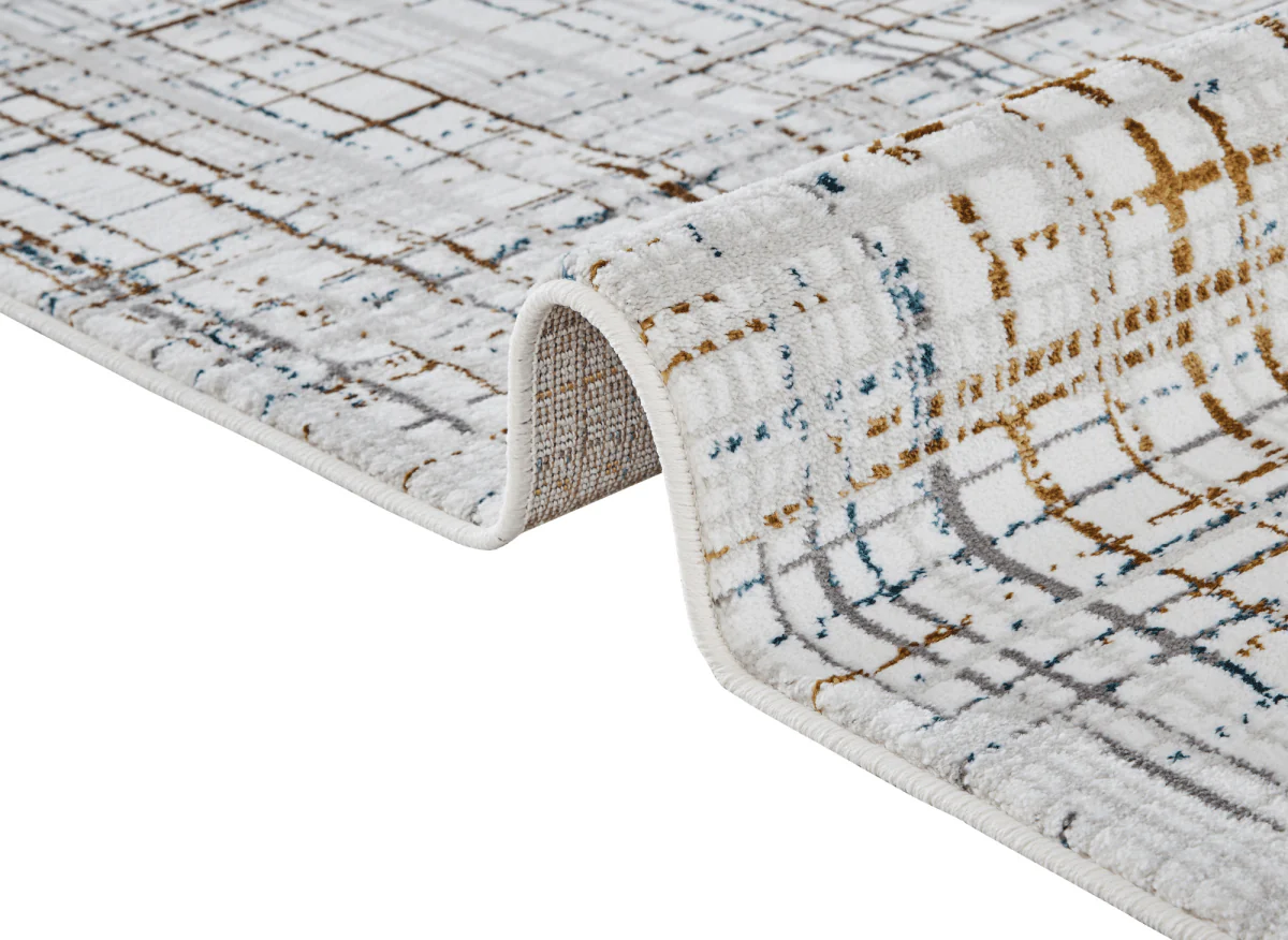 Tapis motif quadrillage beige et bleu 200 x 290 cm GRIND - Image 3