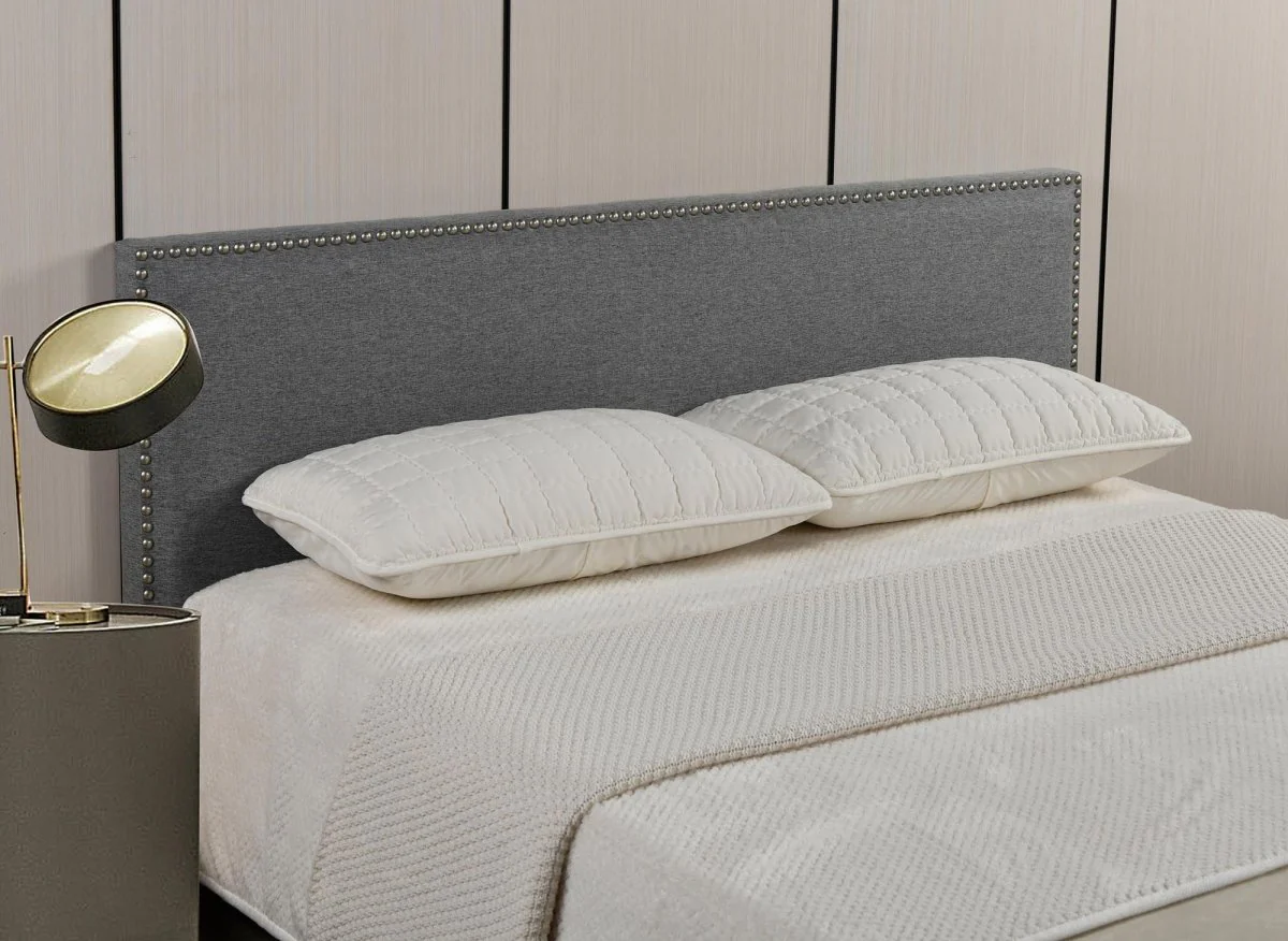 Tête de lit cloutée en tissu lin gris 160 cm LINDA