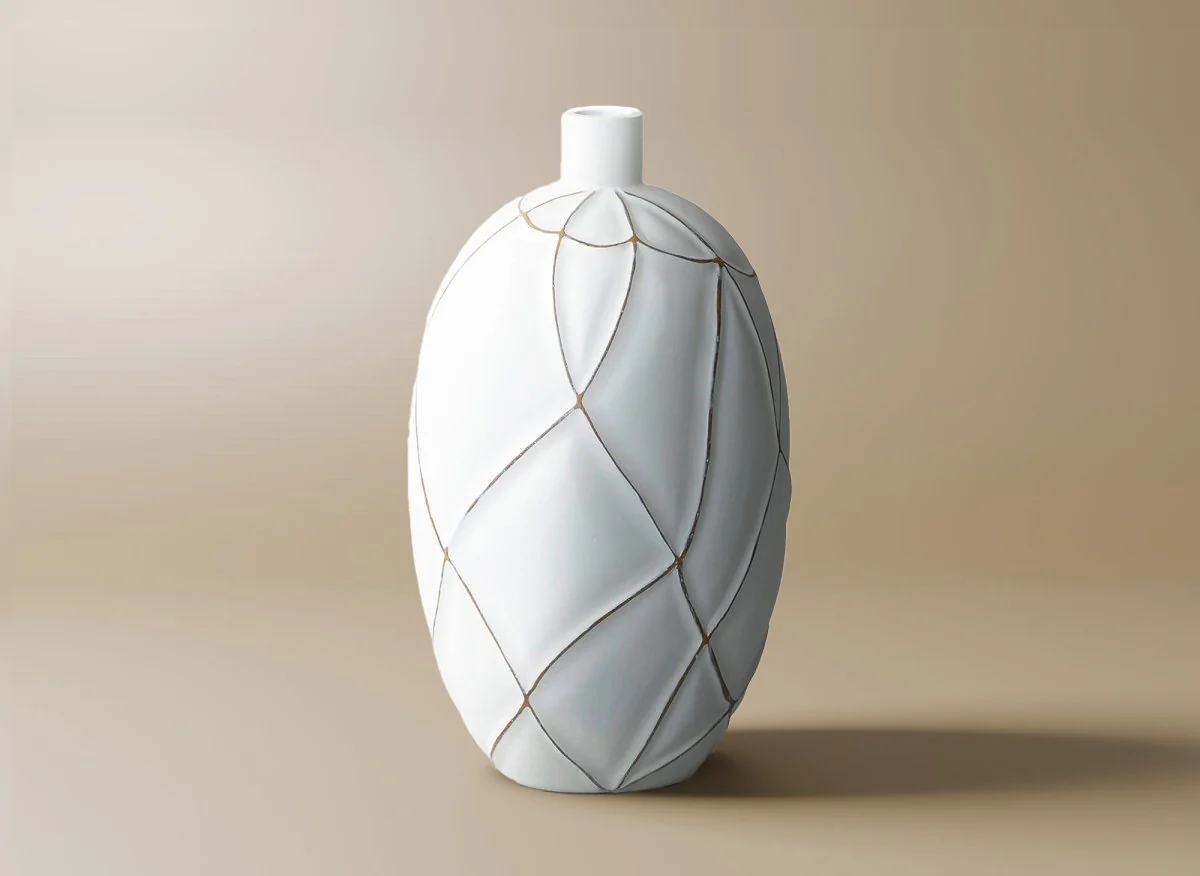 Vase boule en polyrésine blanc H38 cm LUNA