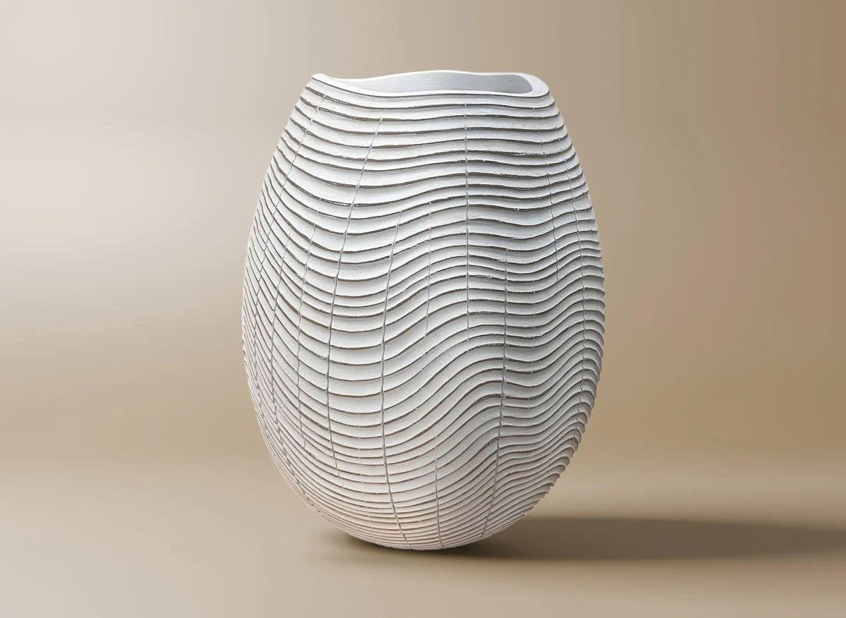 Vase boule en résine blanc H23 cm VAGUE