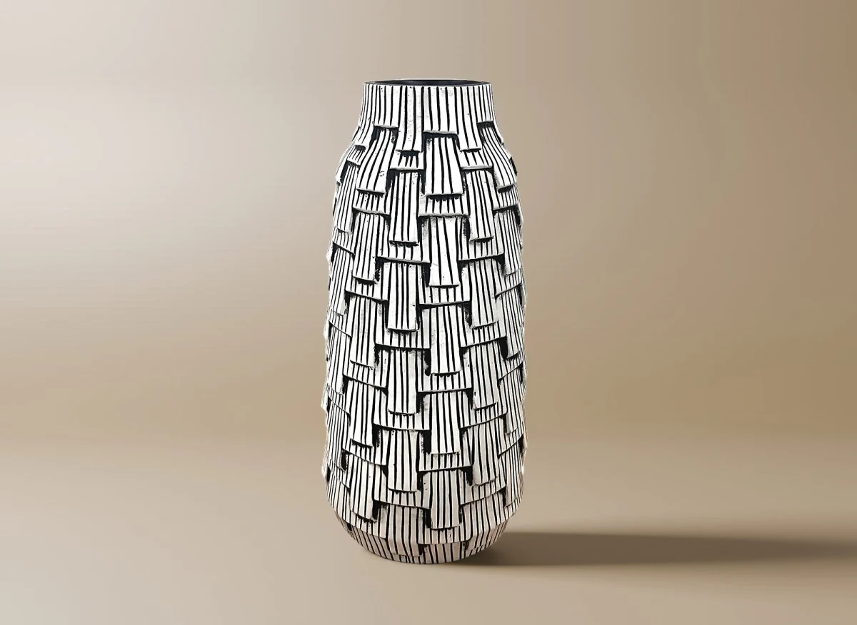 Vase contemporain en polyrésine noir et blanc H35 cm INAYA