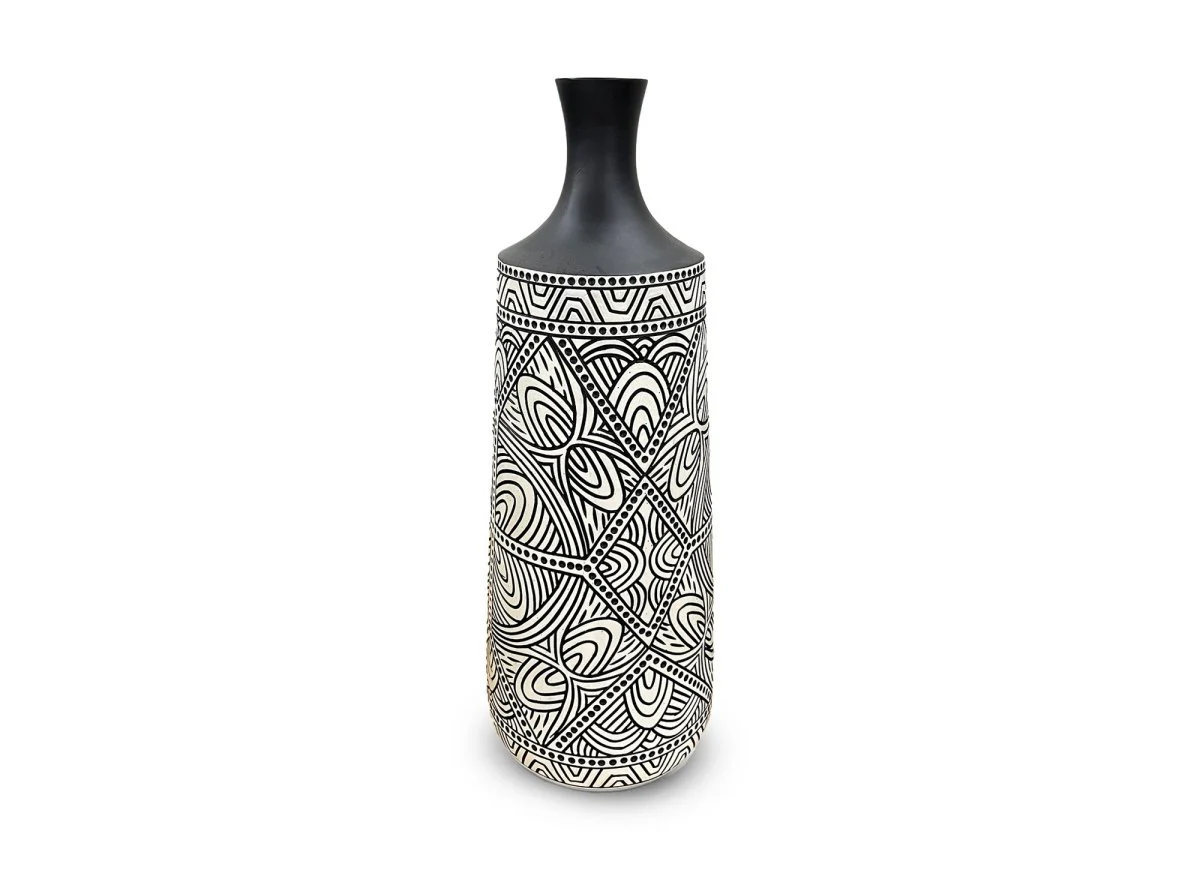 Vase ethnique chic en polyrésine noir et blanc H46 cm LAORA - Image 2