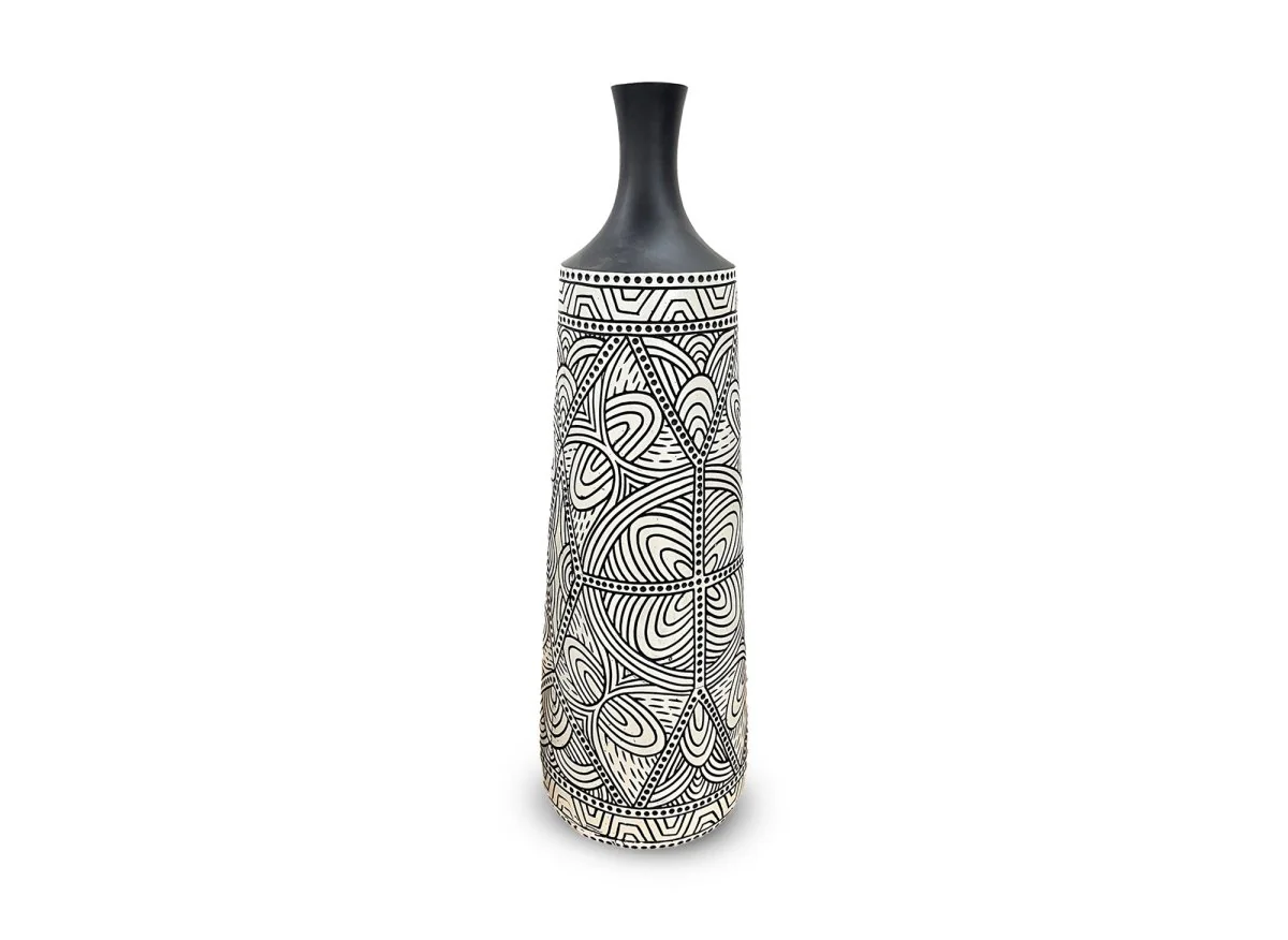 Vase ethnique chic en polyrésine noir et blanc H62 cm LAORA - Image 2
