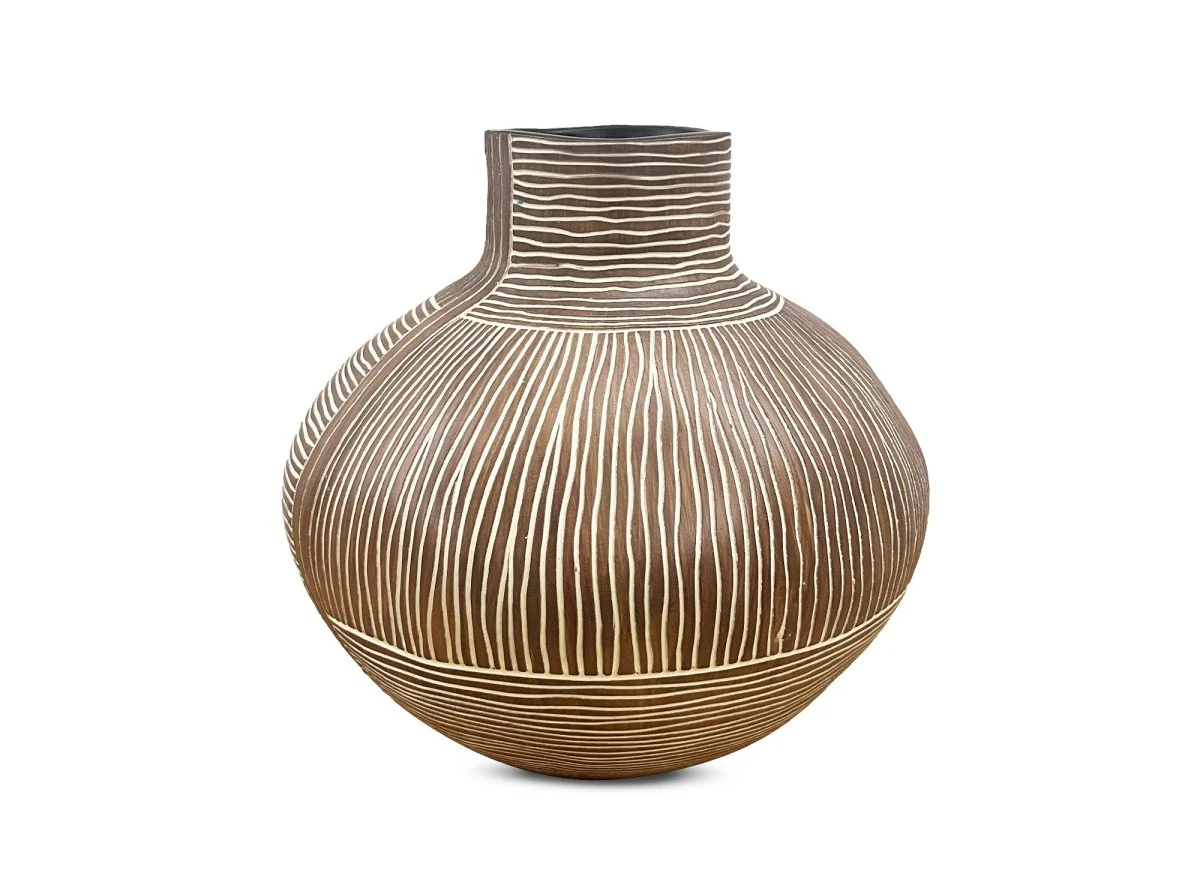Vase ethnique en polyrésine bois et blanc H26 cm AKIRA - Image 2