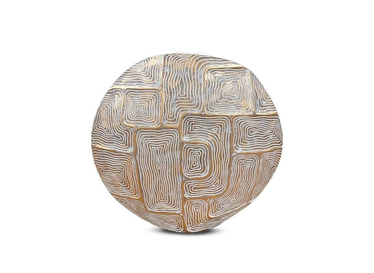 Vase rond en résine blanc et doré H34 cm ARBORA - Image 2